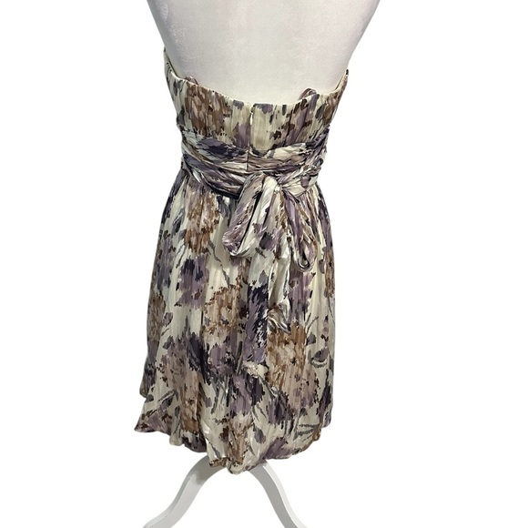 BCBGMaxAzria Strapless Floral 100% Silk Dress Lavender Cream Cocktail Formal 8 - Picture 3 of 9